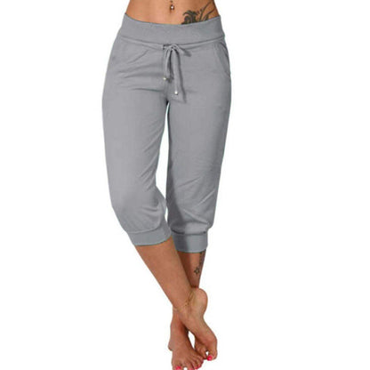 Pantalon de Jogging 3/4 Taille Haute - Coupe Ajustée avec Cordon de Serrage & Poches