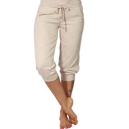 Pantalon de Jogging 3/4 Taille Haute - Coupe Ajustée avec Cordon de Serrage & Poches