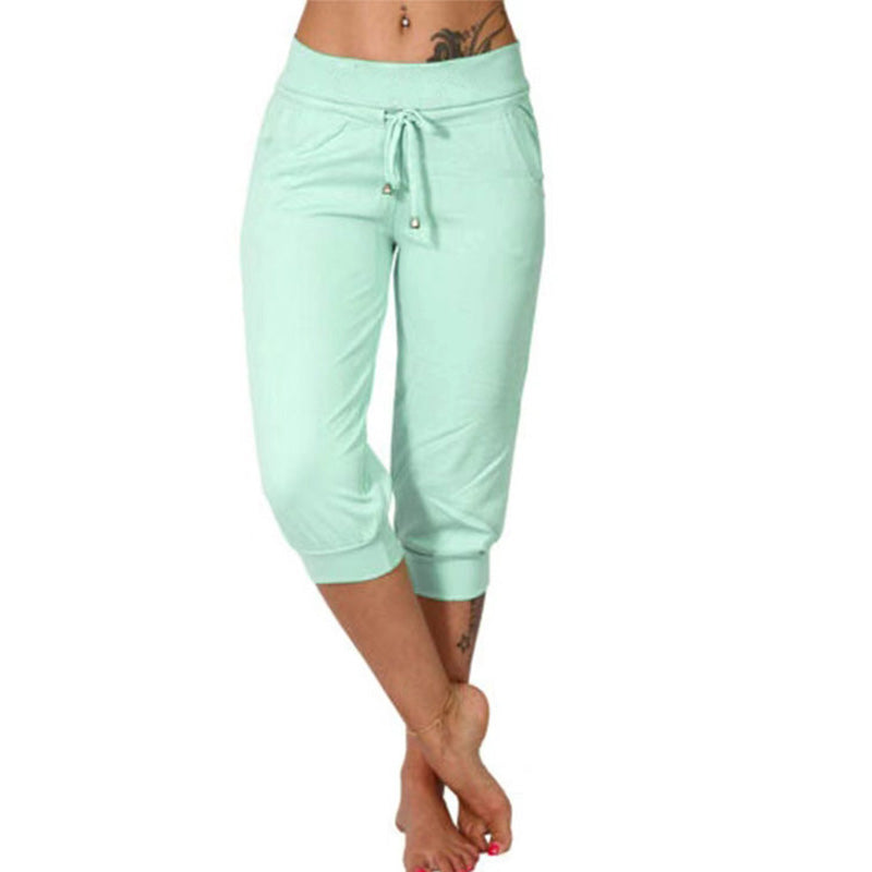 Pantalon de Jogging 3/4 Taille Haute - Coupe Ajustée avec Cordon de Serrage & Poches