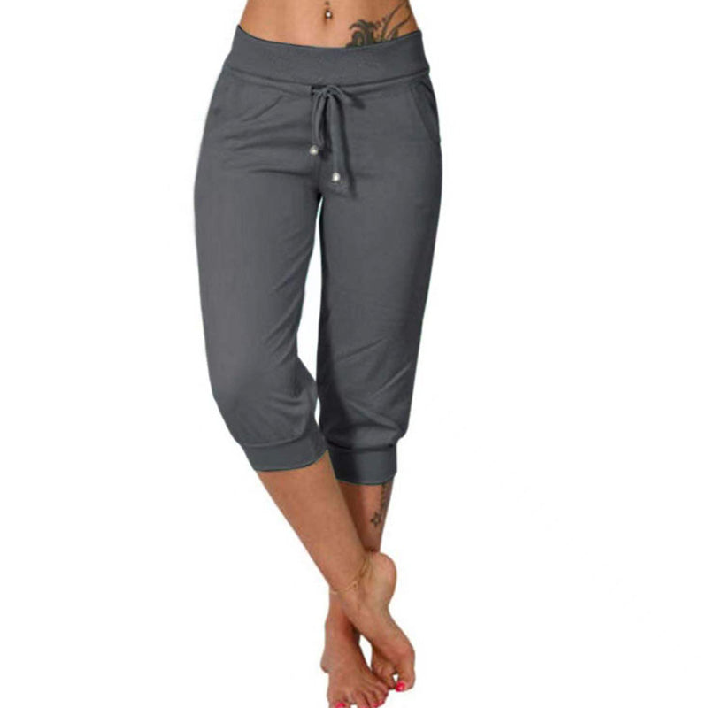 Pantalon de Jogging 3/4 Taille Haute - Coupe Ajustée avec Cordon de Serrage & Poches