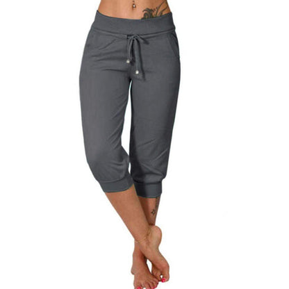 Pantalon de Jogging 3/4 Taille Haute - Coupe Ajustée avec Cordon de Serrage & Poches