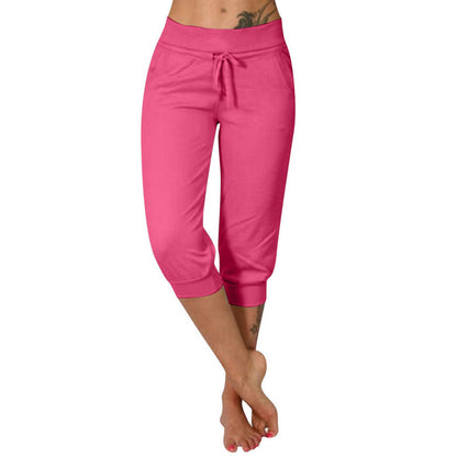 Pantalon de Jogging 3/4 Taille Haute - Coupe Ajustée avec Cordon de Serrage & Poches