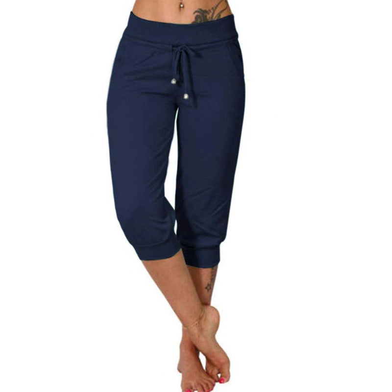 Pantalon de Jogging 3/4 Taille Haute - Coupe Ajustée avec Cordon de Serrage & Poches
