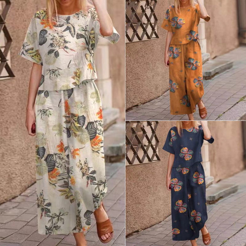 Ensemble 2 pièces haut et pantalon imprimé ample pour femme