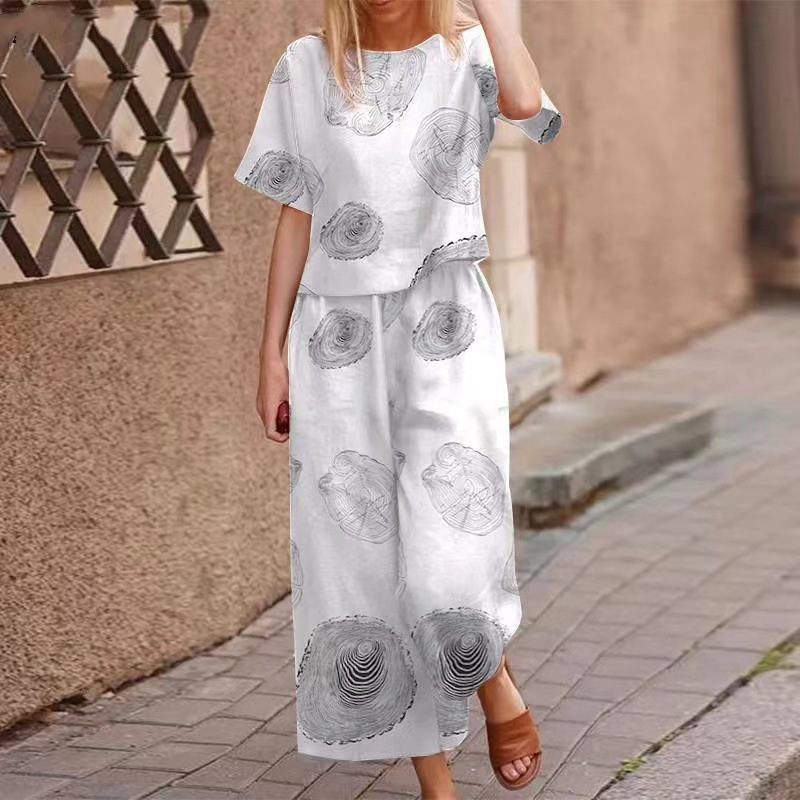 Ensemble 2 pièces haut et pantalon imprimé ample pour femme