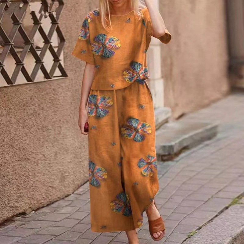 Ensemble 2 pièces haut et pantalon imprimé ample pour femme