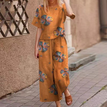 Ensemble 2 pièces haut et pantalon imprimé ample pour femme