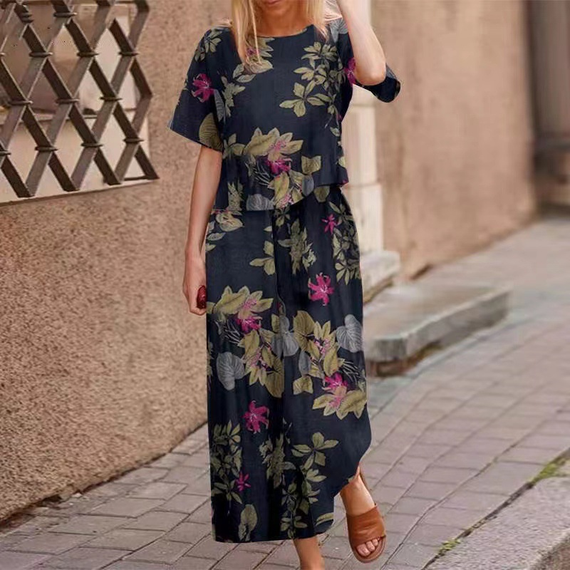 Ensemble 2 pièces haut et pantalon imprimé ample pour femme