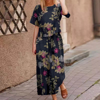 Ensemble 2 pièces haut et pantalon imprimé ample pour femme