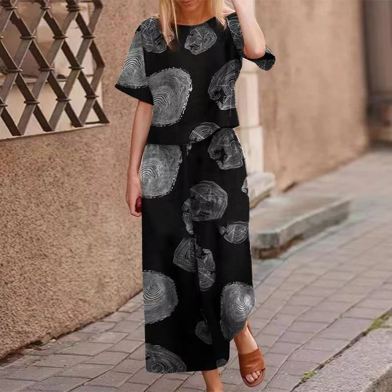 Ensemble 2 pièces haut et pantalon imprimé ample pour femme