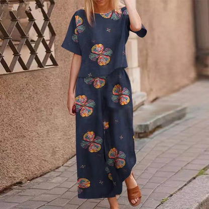 Ensemble 2 pièces haut et pantalon imprimé ample pour femme