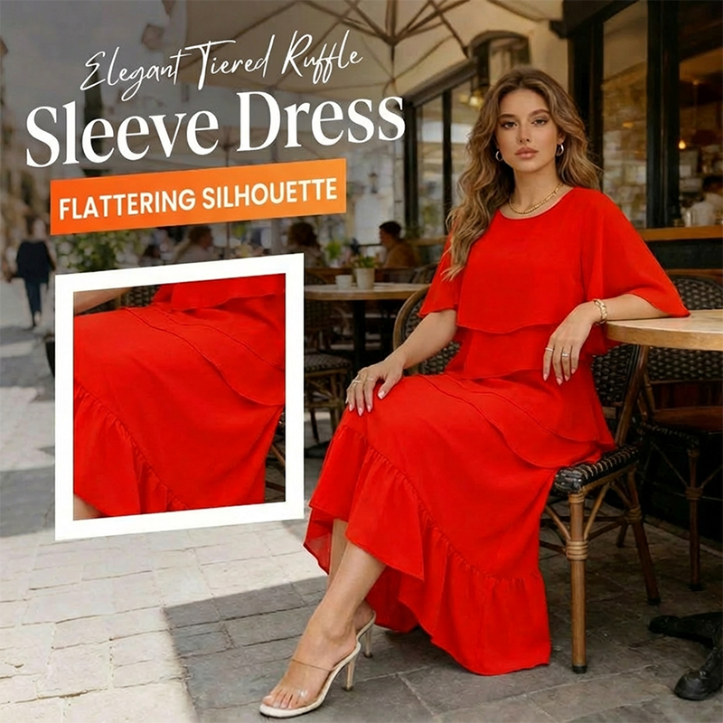 Robe élégante à manches à volants superposés
