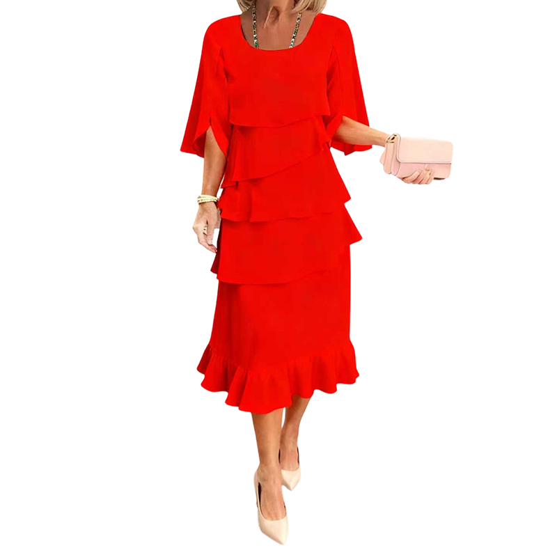 Robe élégante à manches à volants superposés