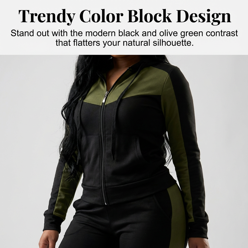 Ensemble de survêtement 2 pièces à blocs de couleurs pour femmes