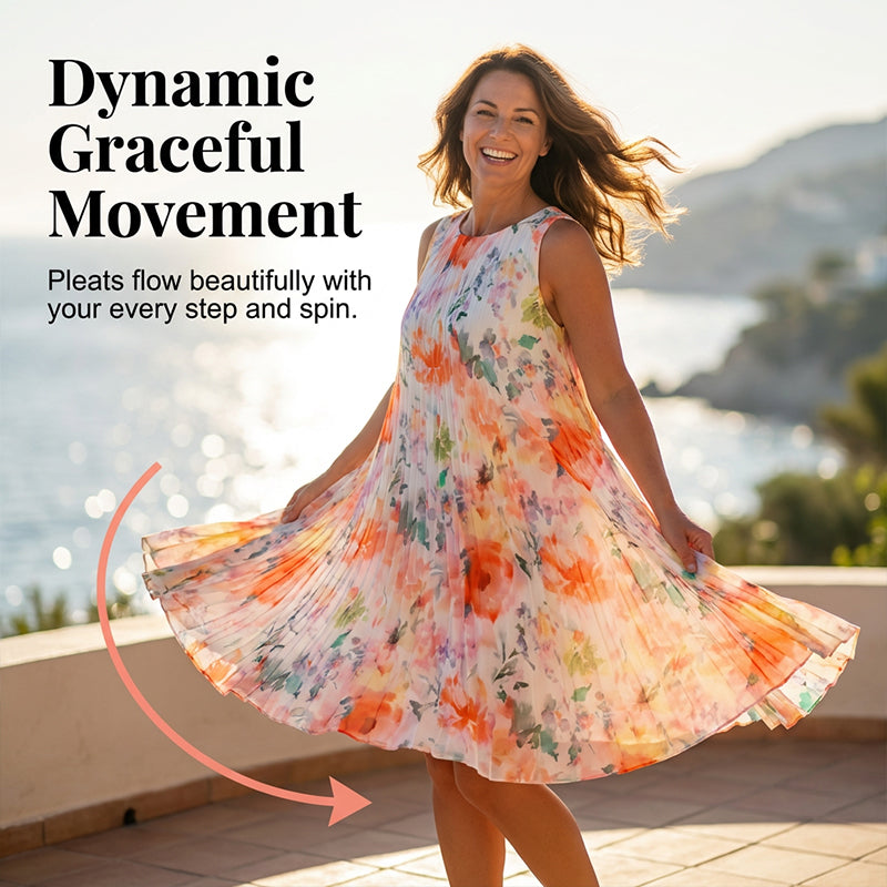 Robe plissée sans manches à imprimé floral pour femme