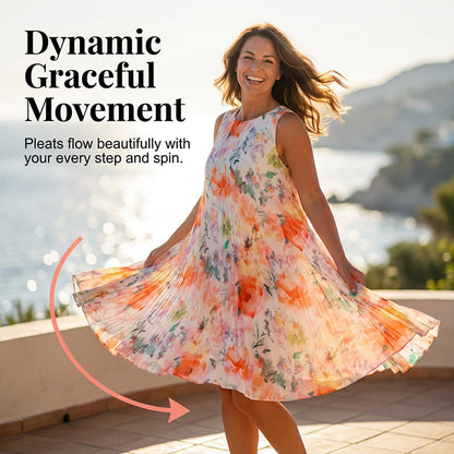 Robe plissée sans manches à imprimé floral pour femme