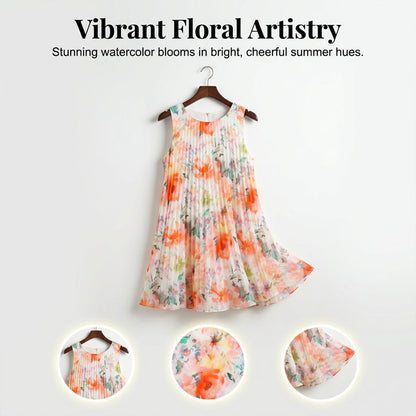Robe plissée sans manches à imprimé floral pour femme