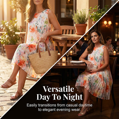 Robe plissée sans manches à imprimé floral pour femme