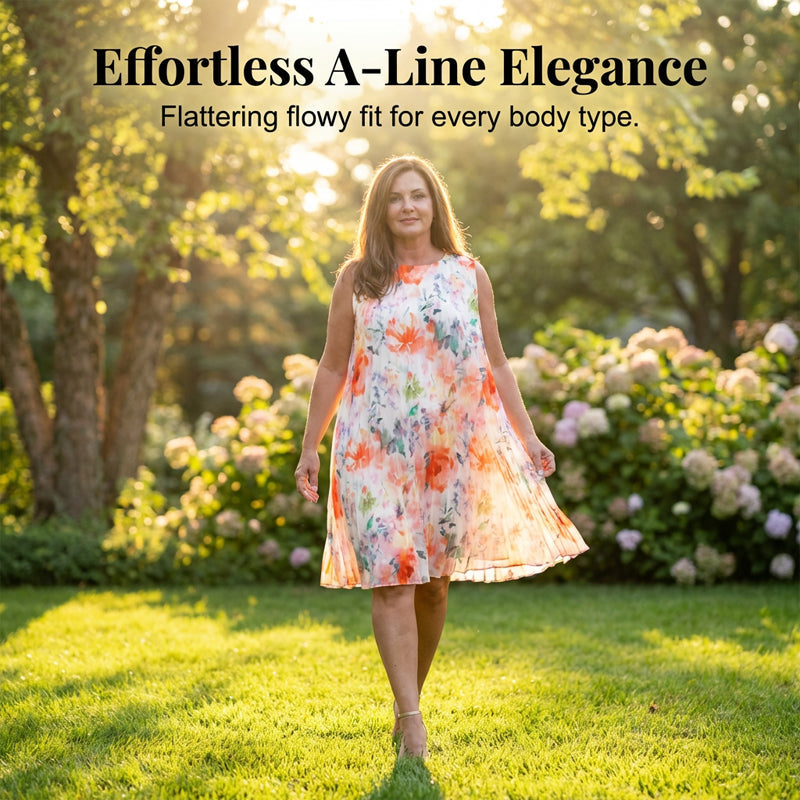 Robe plissée sans manches à imprimé floral pour femme