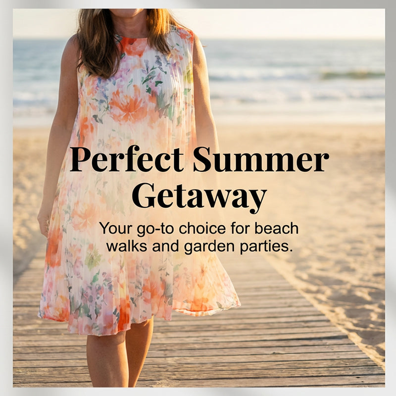 Robe plissée sans manches à imprimé floral pour femme