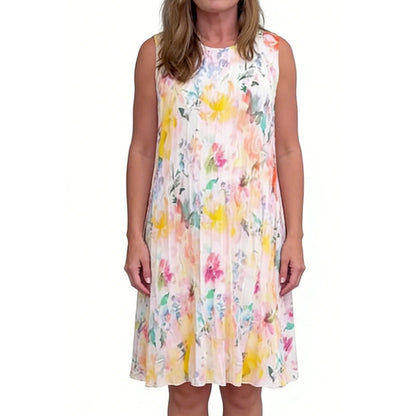 Robe plissée sans manches à imprimé floral pour femme