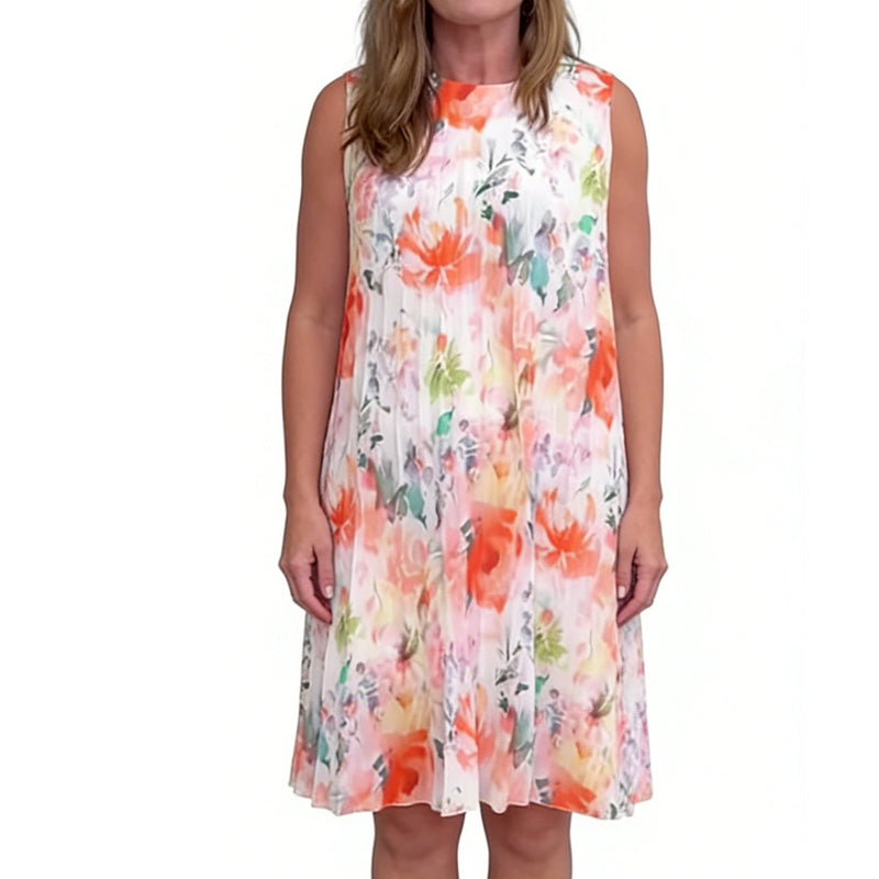 Robe plissée sans manches à imprimé floral pour femme