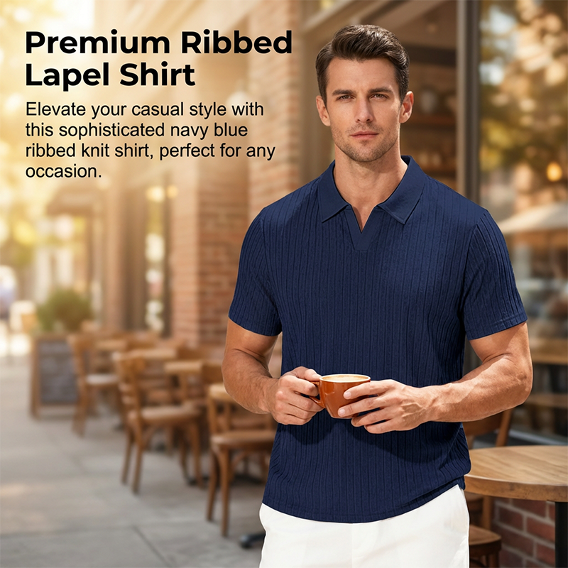 Chemise à manches courtes et col à revers en tricot côtelé pour homme