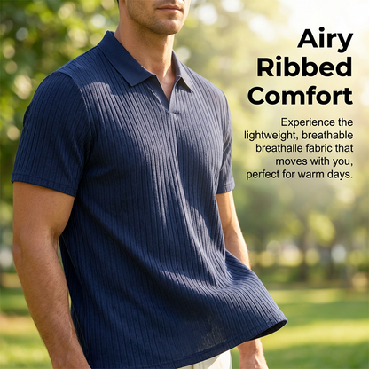 Chemise à manches courtes et col à revers en tricot côtelé pour homme