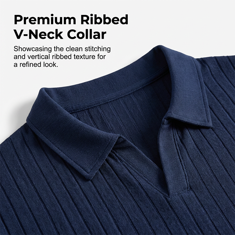 Chemise à manches courtes et col à revers en tricot côtelé pour homme