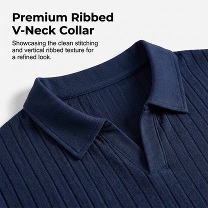 Chemise à manches courtes et col à revers en tricot côtelé pour homme