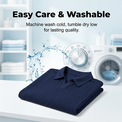 Chemise à manches courtes et col à revers en tricot côtelé pour homme