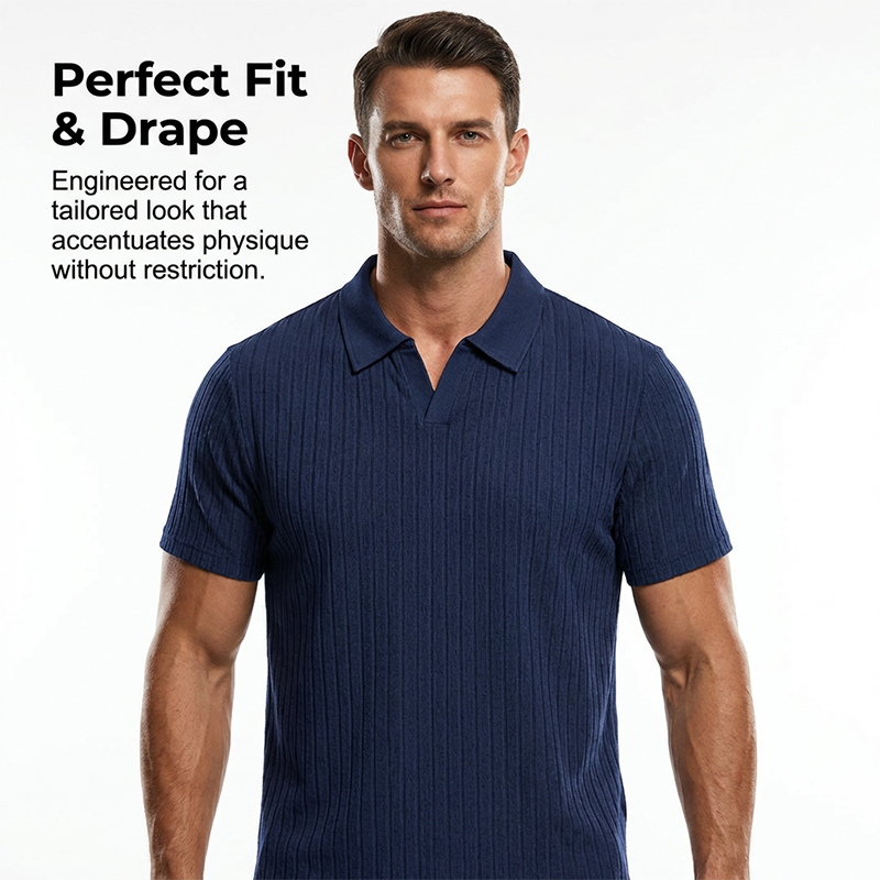 Chemise à manches courtes et col à revers en tricot côtelé pour homme