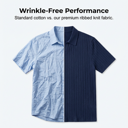 Chemise à manches courtes et col à revers en tricot côtelé pour homme