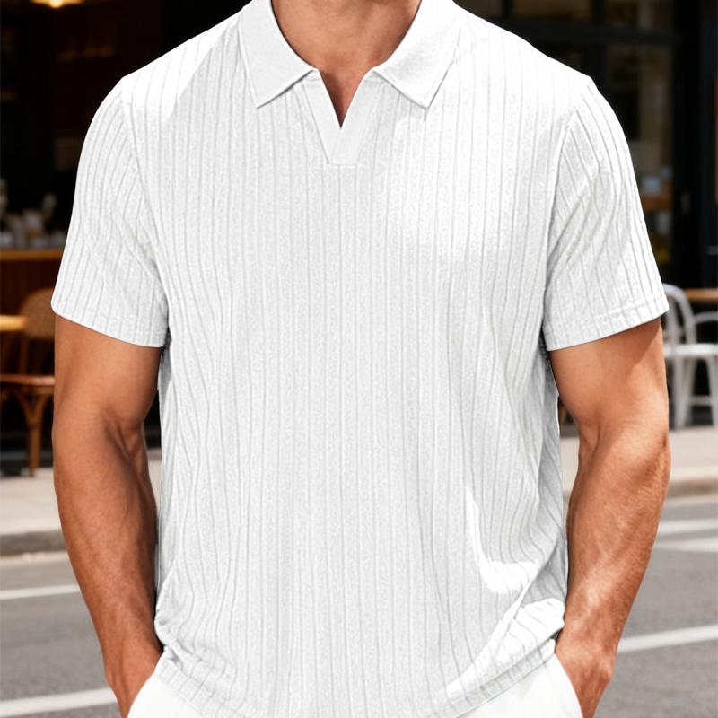 Chemise à manches courtes et col à revers en tricot côtelé pour homme