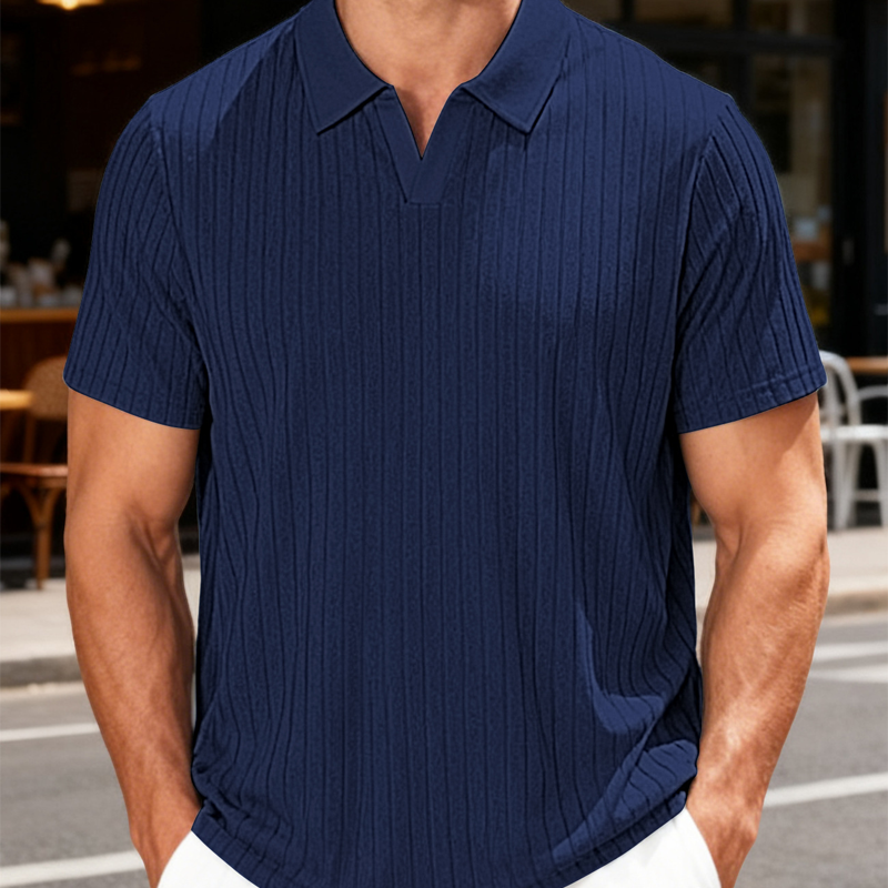 Chemise à manches courtes et col à revers en tricot côtelé pour homme