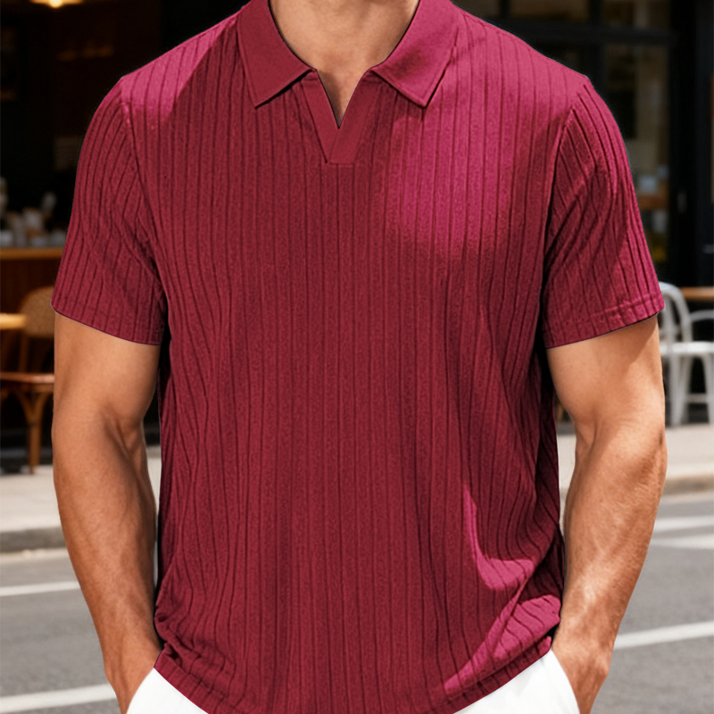Chemise à manches courtes et col à revers en tricot côtelé pour homme
