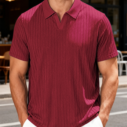 Chemise à manches courtes et col à revers en tricot côtelé pour homme