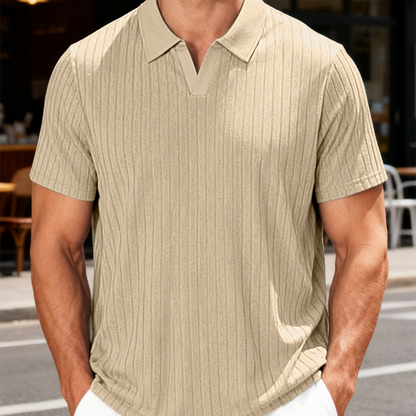 Chemise à manches courtes et col à revers en tricot côtelé pour homme