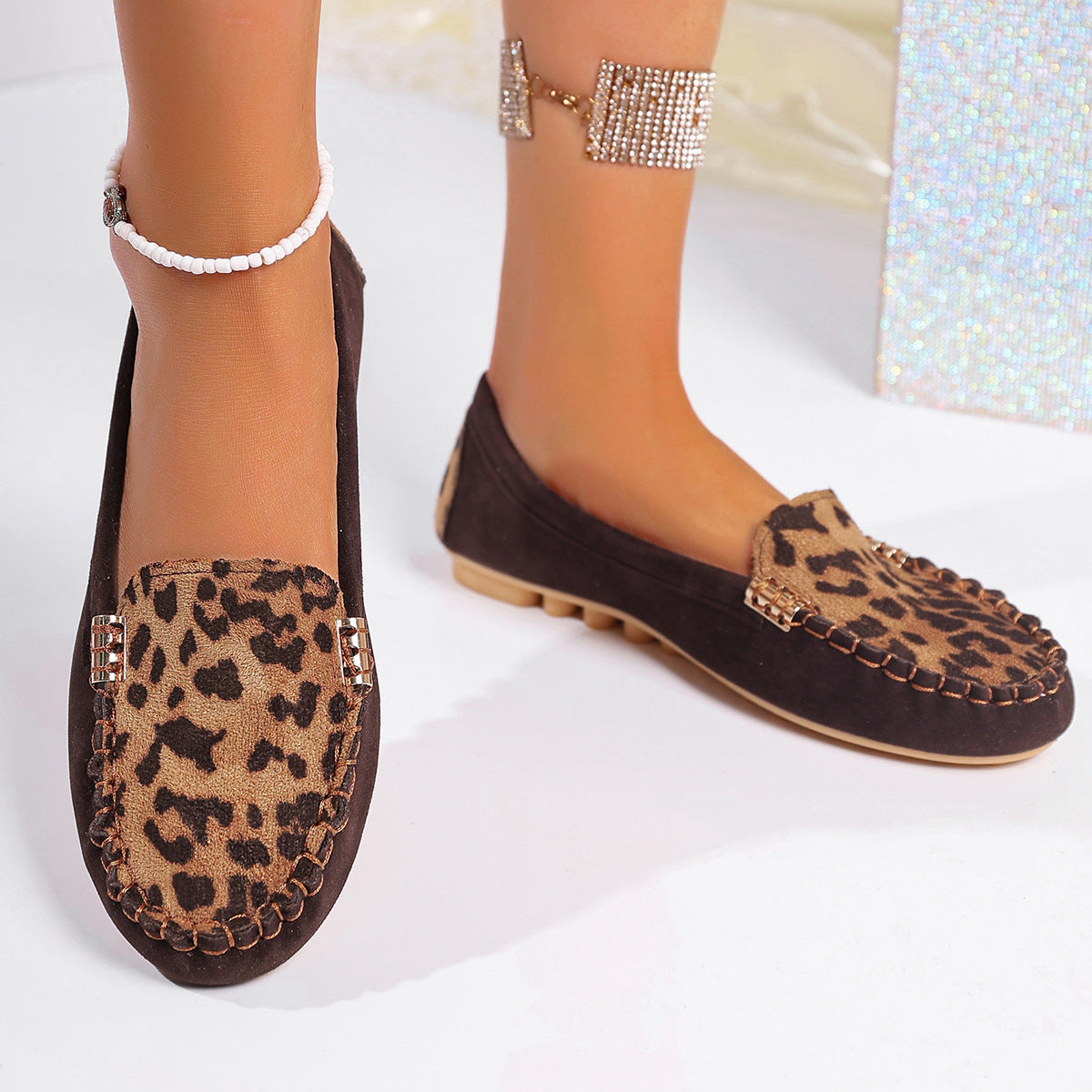 Mocassins patchwork imprimé léopard pour femmes