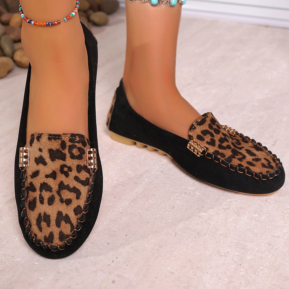 Mocassins patchwork imprimé léopard pour femmes