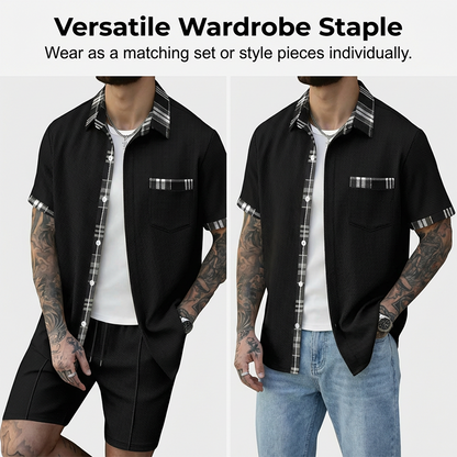 Ensemble 2 pièces pour homme : haut à manches courtes et short à cordon