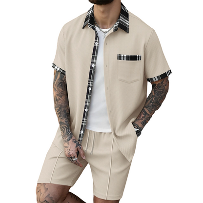 Ensemble 2 pièces pour homme : haut à manches courtes et short à cordon