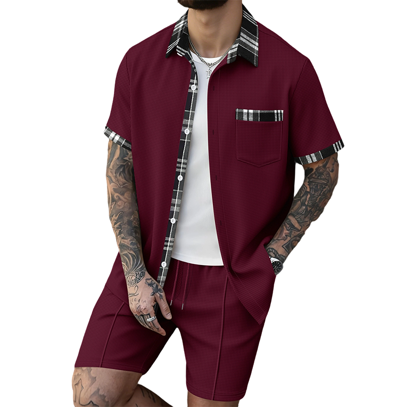 Ensemble 2 pièces pour homme : haut à manches courtes et short à cordon