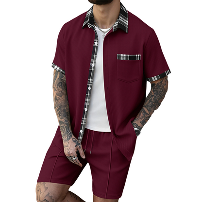 Ensemble 2 pièces pour homme : haut à manches courtes et short à cordon