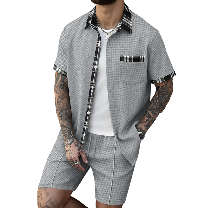 Ensemble 2 pièces pour homme : haut à manches courtes et short à cordon