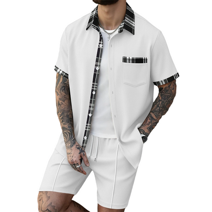 Ensemble 2 pièces pour homme : haut à manches courtes et short à cordon