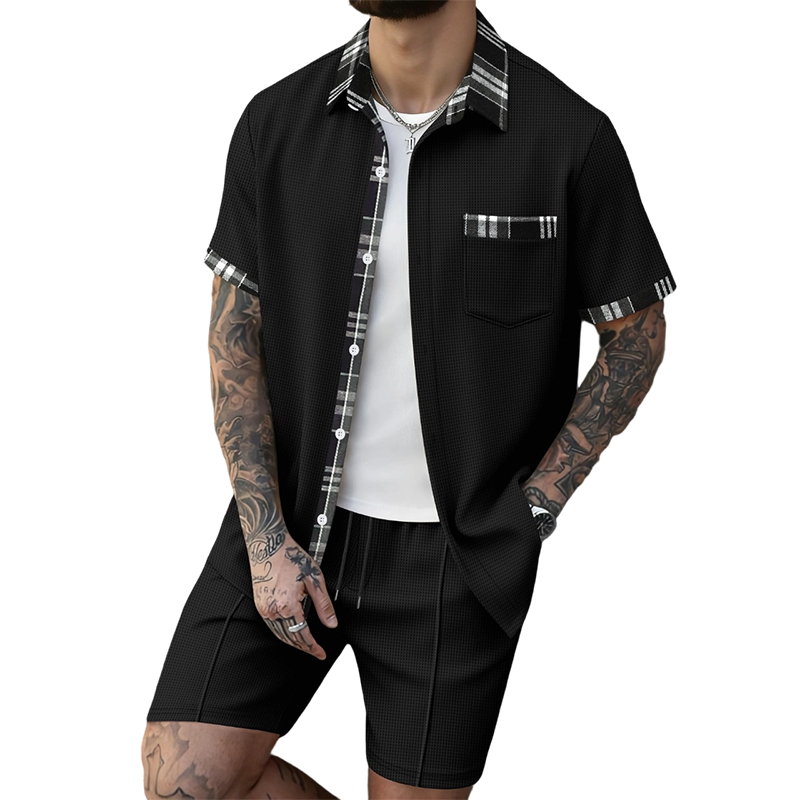 Ensemble 2 pièces pour homme : haut à manches courtes et short à cordon