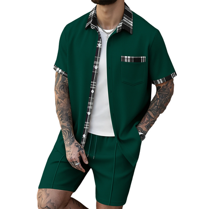 Ensemble 2 pièces pour homme : haut à manches courtes et short à cordon