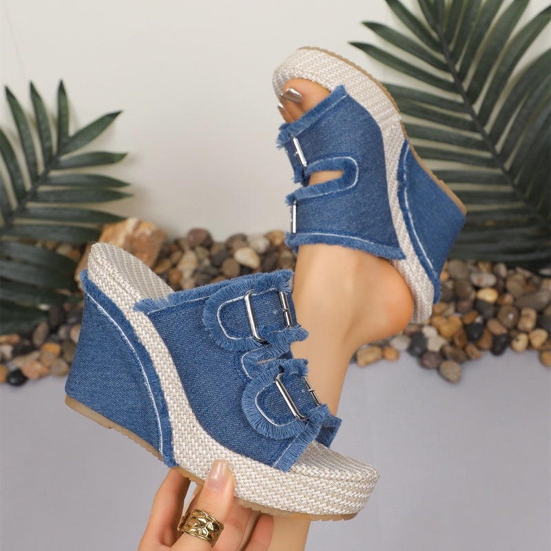📢📢50 % DE RÉDUCTION !!⏰Sandales à plateforme en denim décontractées pour femmes