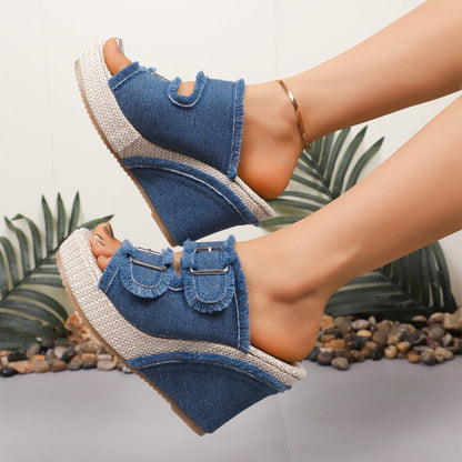 📢📢50 % DE RÉDUCTION !!⏰Sandales à plateforme en denim décontractées pour femmes